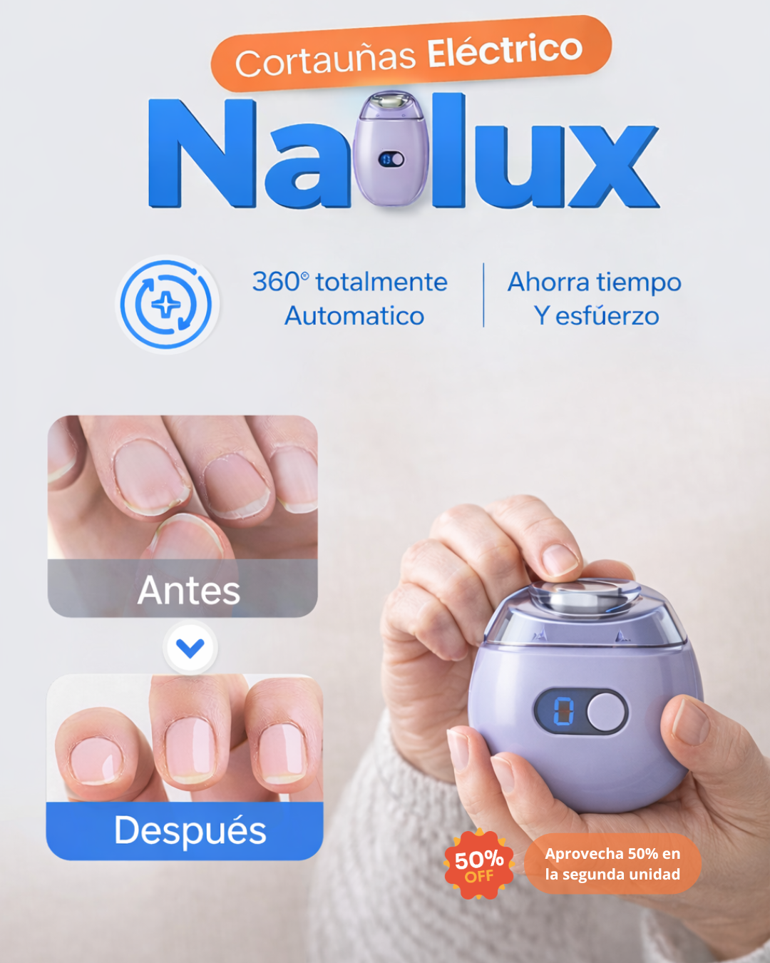 Nailux - Corta uñas eléctrico recargable