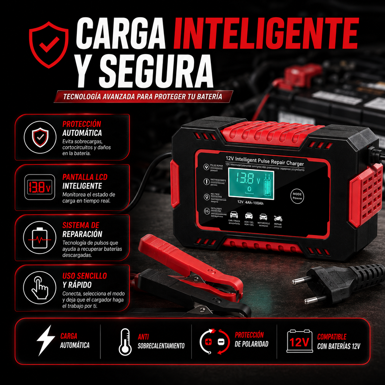Cargador Inteligente 12V | Tu batería siempre con carga 🌟