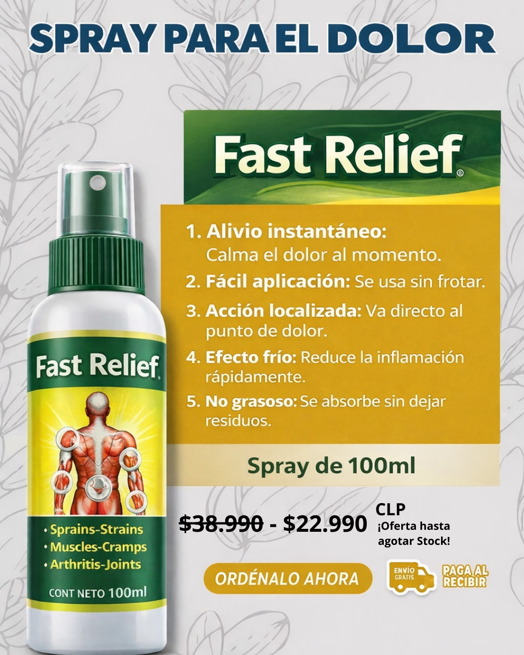 Fast Relief - Spray analgésico para dolores musculares